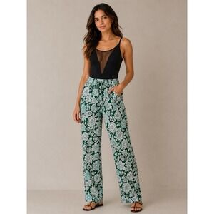 Christian Wijnants Floral‎ Silk Blend Pants Womens EU 40 Green Wide Leg